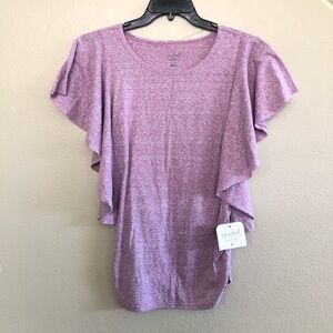 Isabel Maternity Flutter Sleeve Purple Elegance Scoop Neck-Ruched Sides Size S